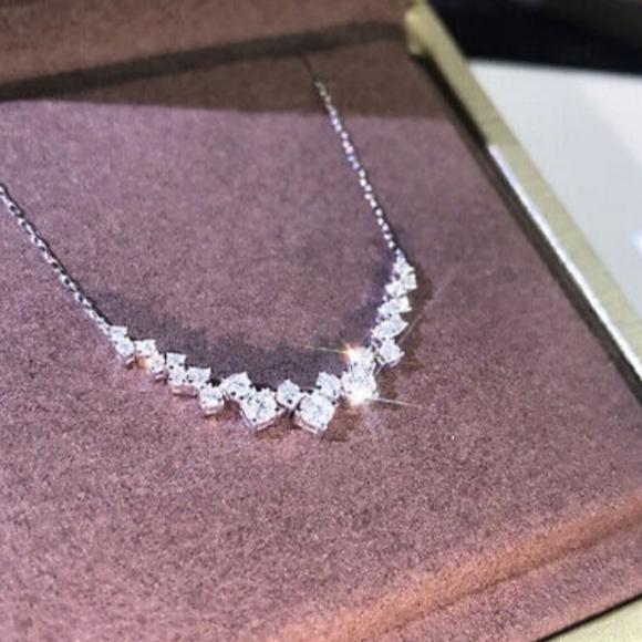 Diamond Cluster Curved Bar Necklace - Picture 2 of 9